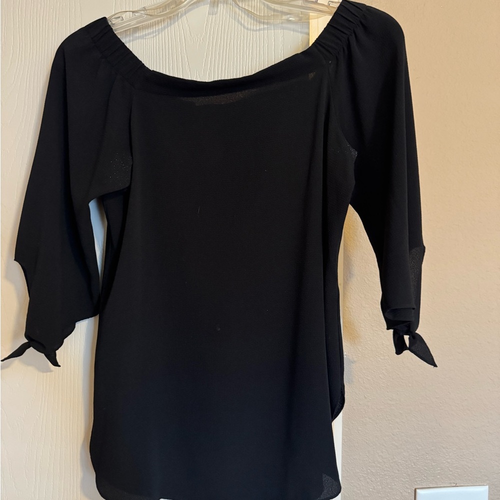 Chic Black Blouse with Tie Sleeves